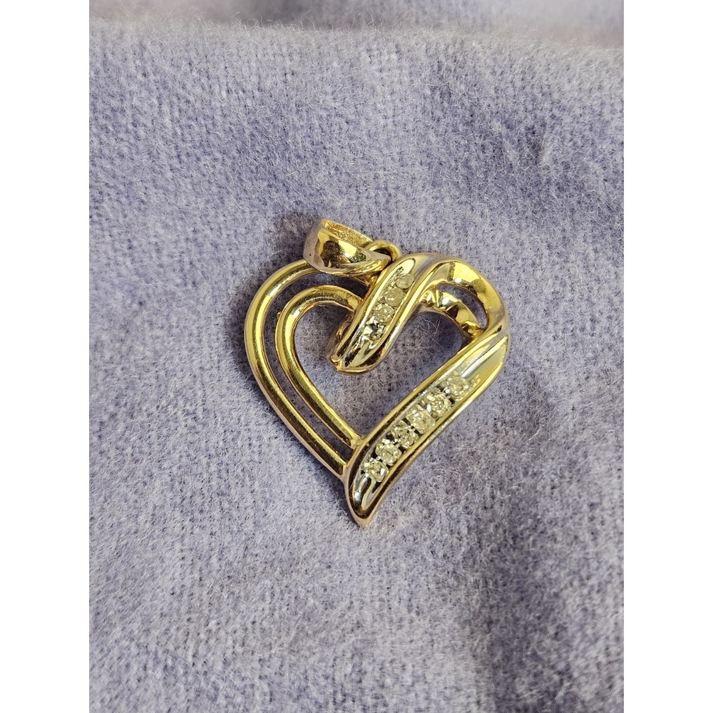 10K Yellow Gold Diamond Heart Pendant 2.09g Double Heart Estate Fine Jewelry